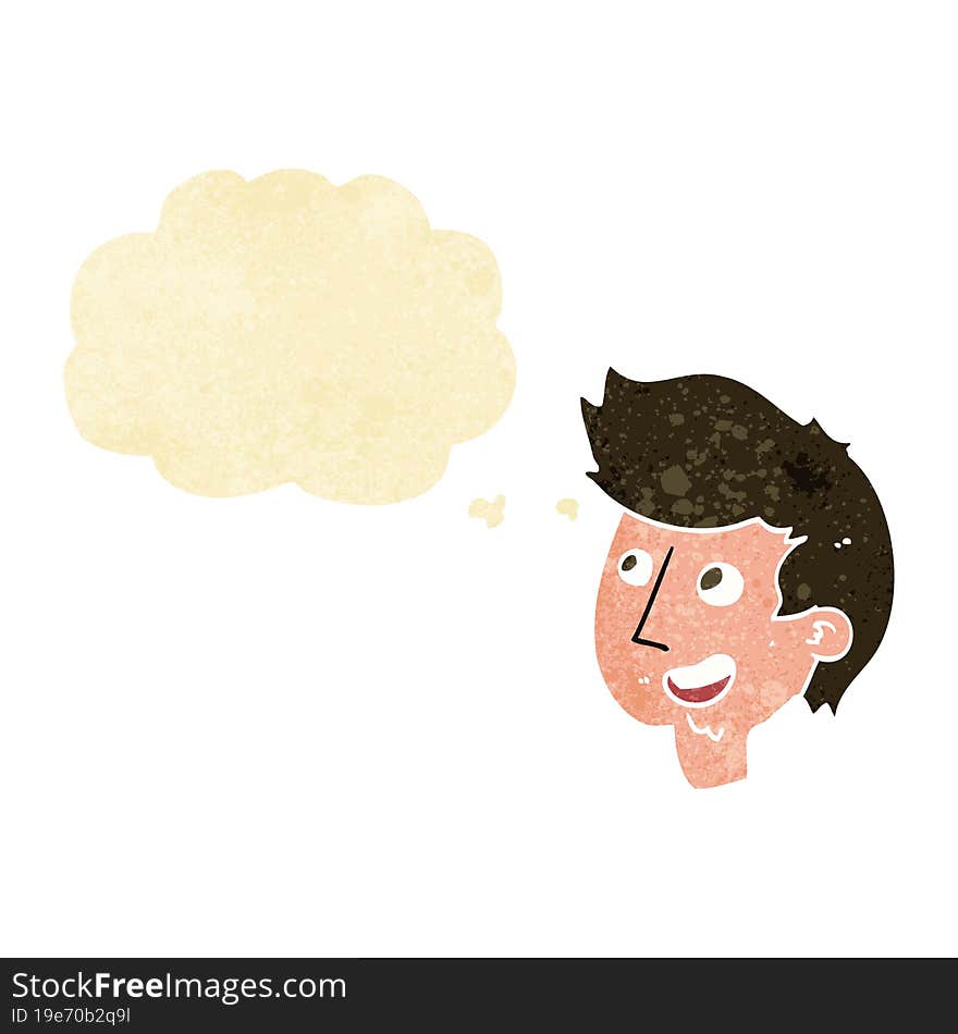 cartoon happy boy face with thought bubble