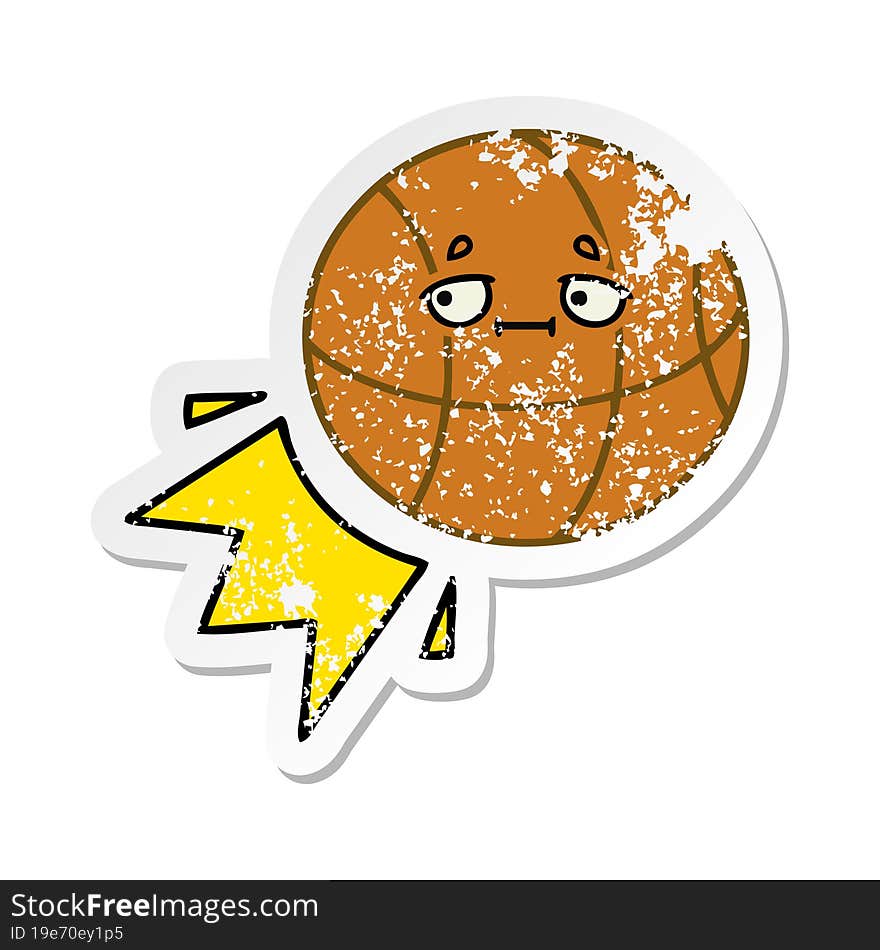 distressed sticker of a cute cartoon basketball