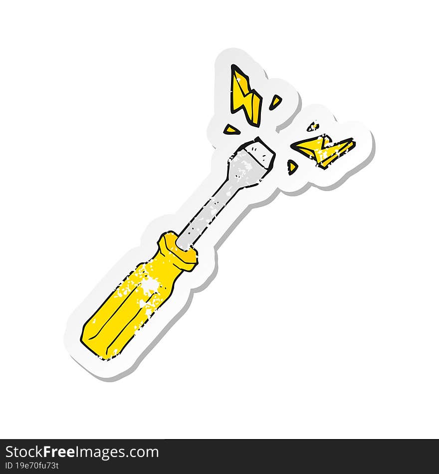 Retro Distressed Sticker Of A Cartoon Screwdriver