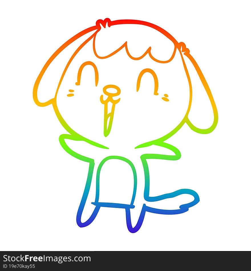 rainbow gradient line drawing of a cute cartoon dog