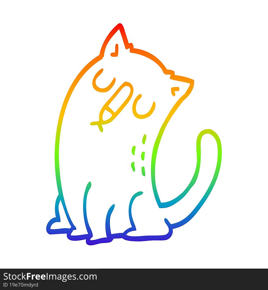 rainbow gradient line drawing cartoon funny cat