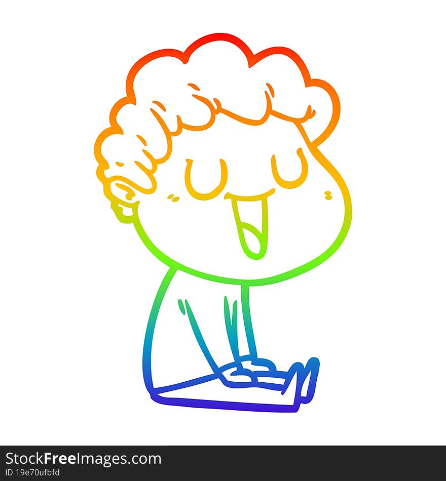 Rainbow Gradient Line Drawing Laughing Cartoon Man