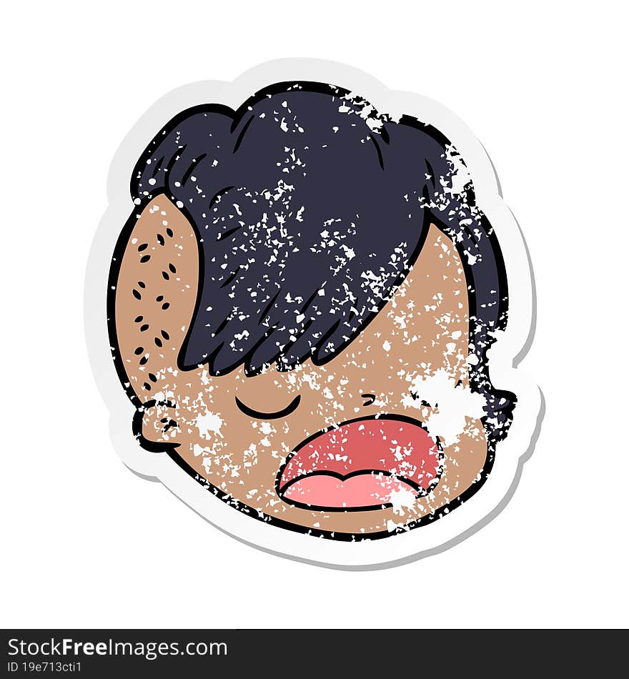 distressed sticker of a cartoon female face