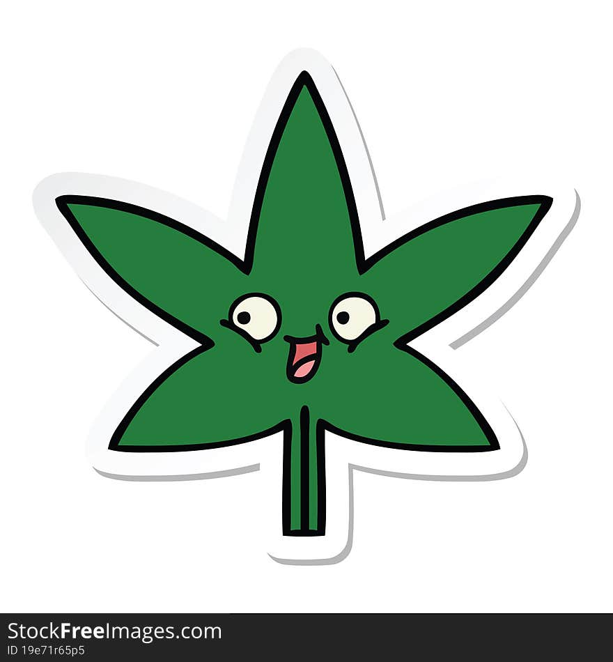 sticker of a cute cartoon marijuana leaf