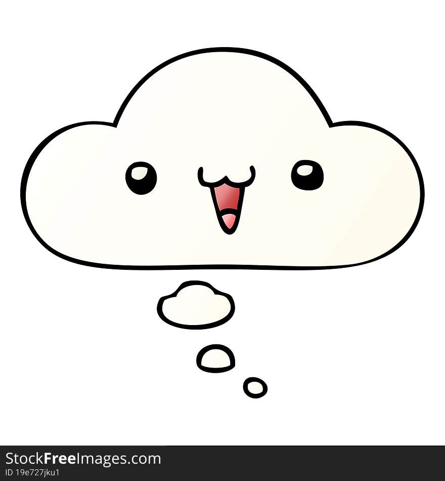 cute happy face cartoon with thought bubble in smooth gradient style