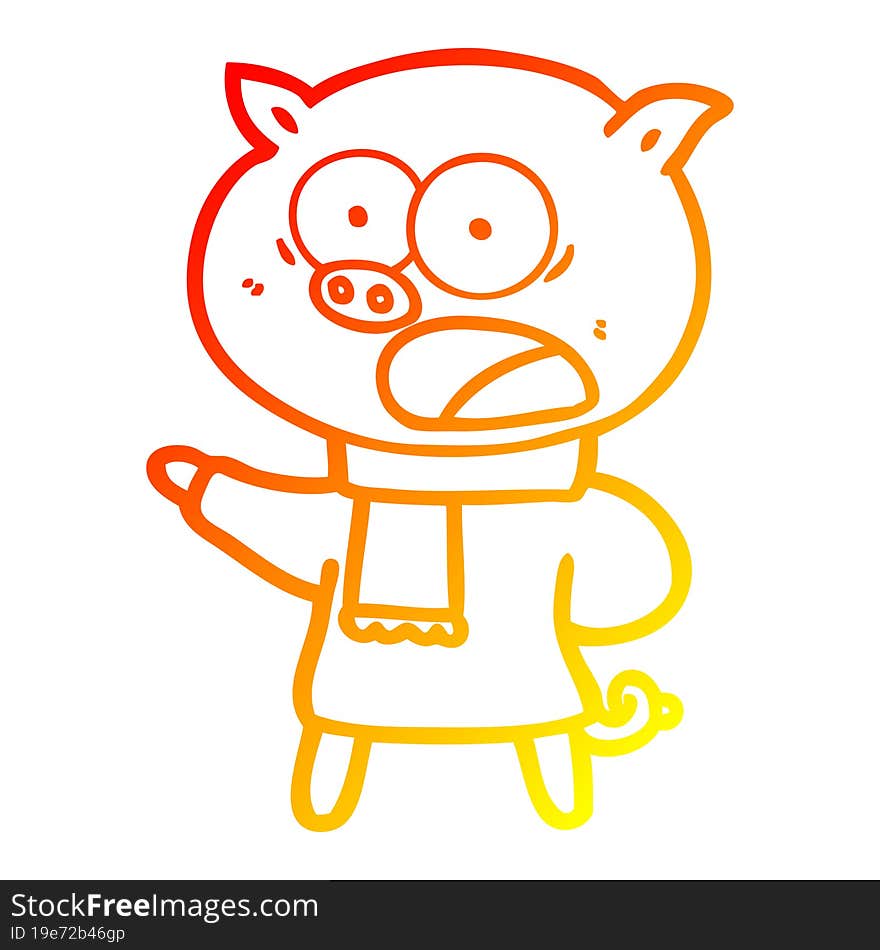 warm gradient line drawing cartoon pig shouting