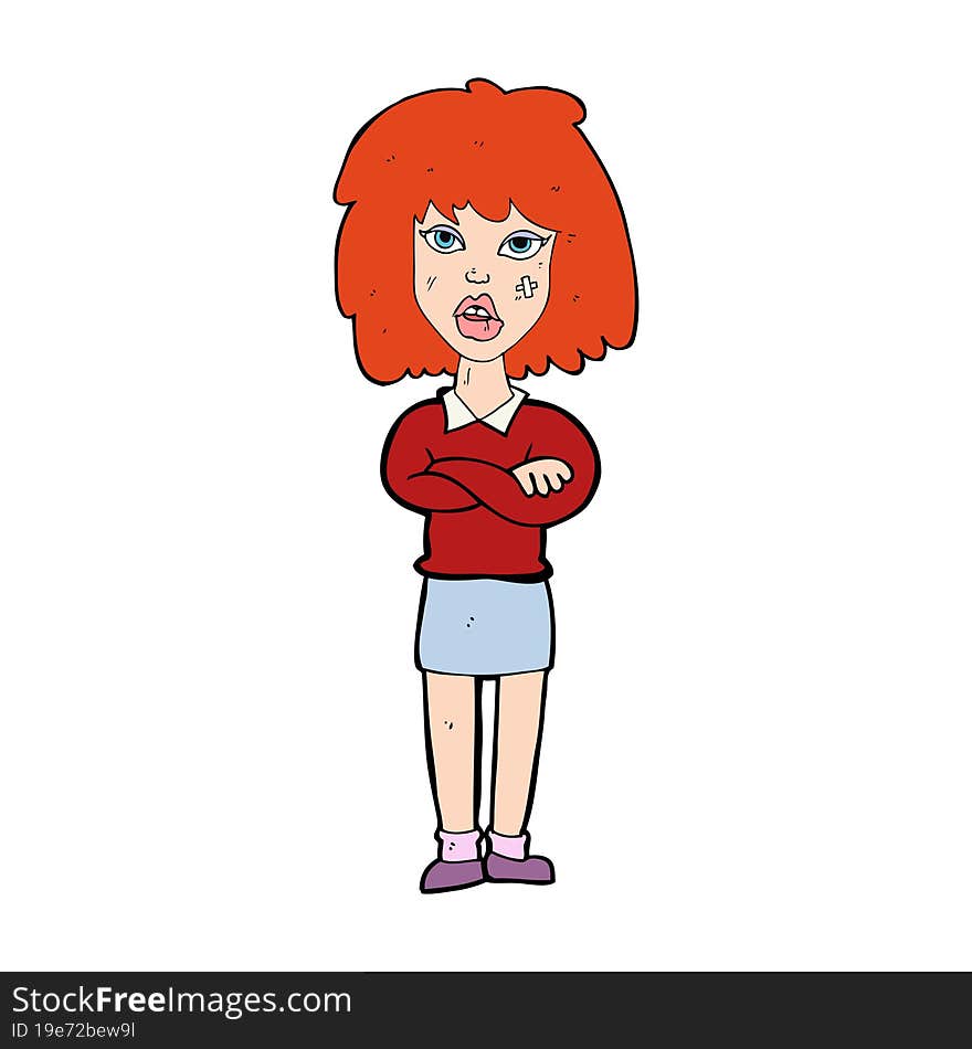 cartoon tough woman with folded arms