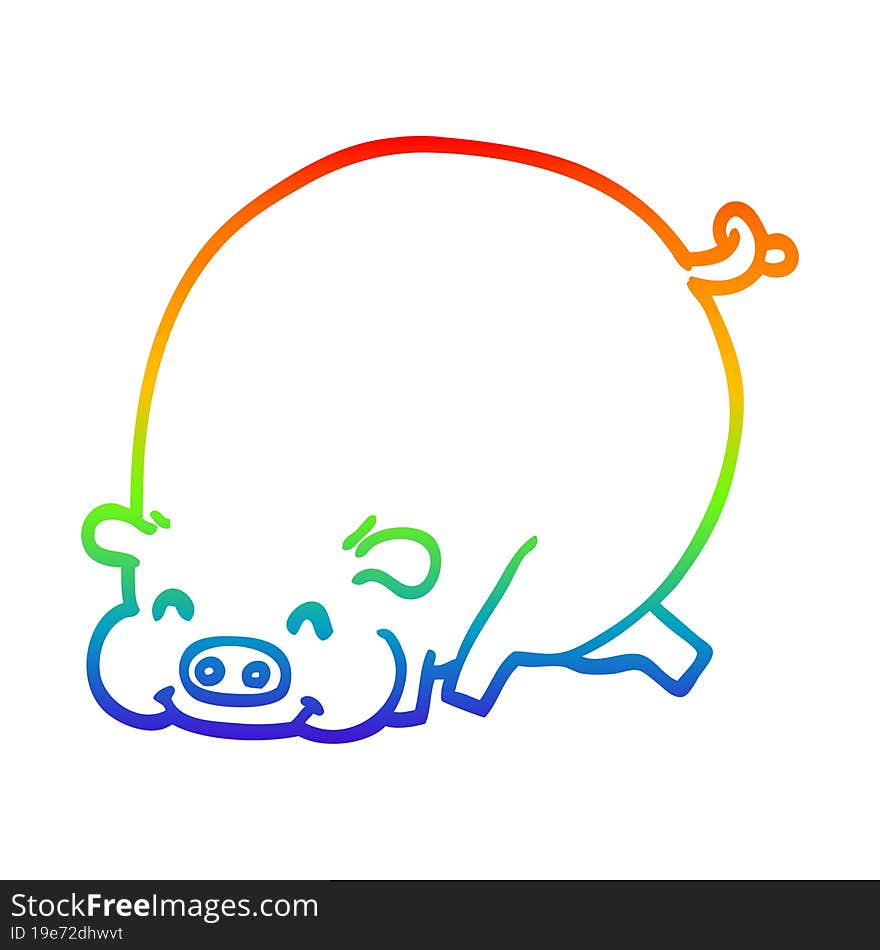 rainbow gradient line drawing of a cartoon fat pig