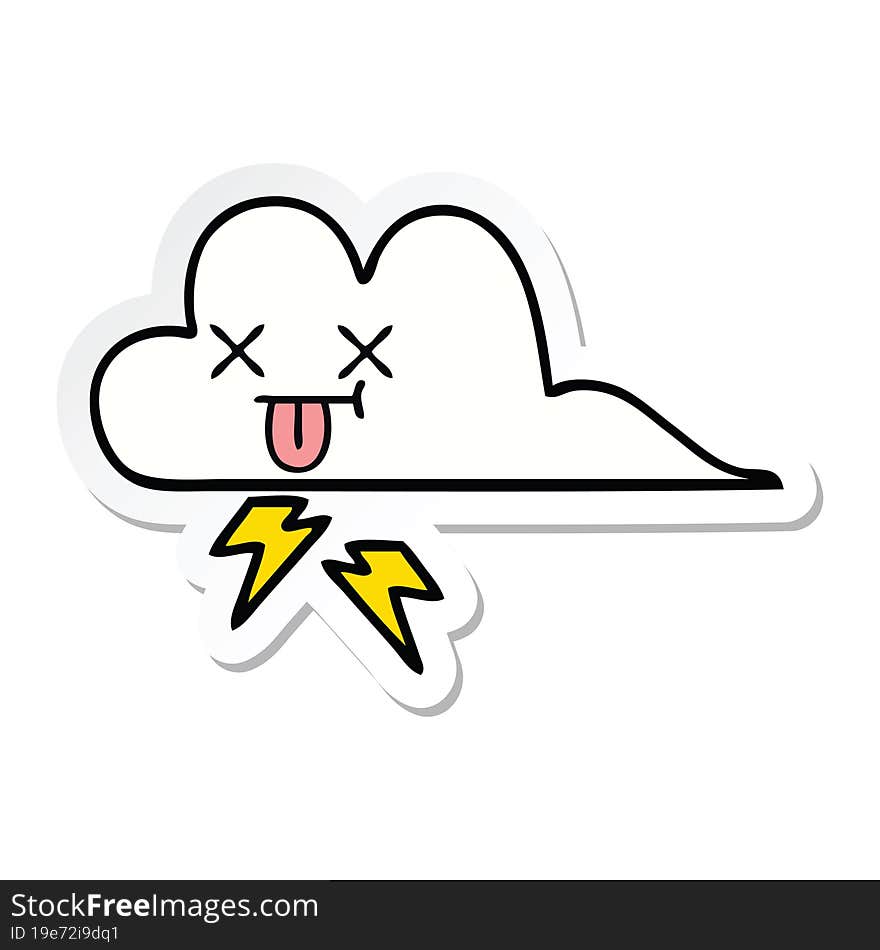 sticker of a cute cartoon thunder cloud