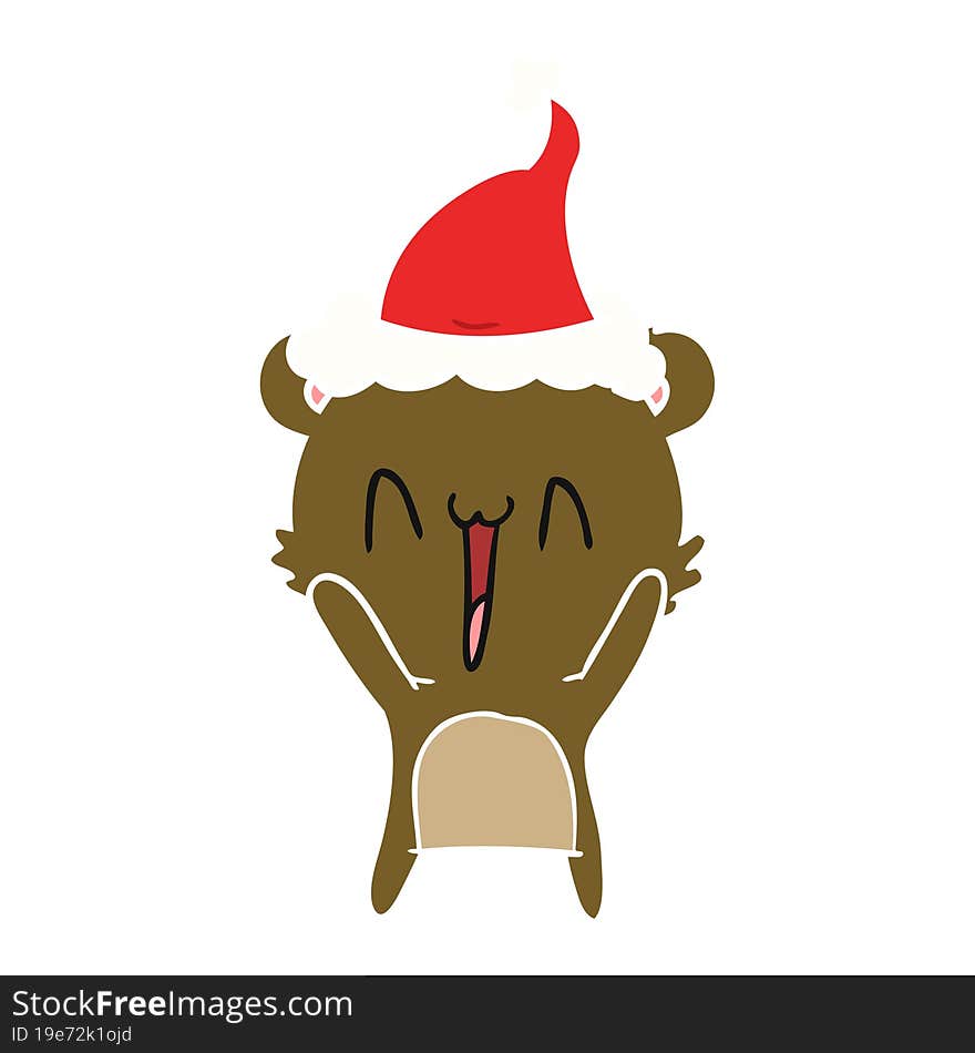 happy bear flat color illustration of a wearing santa hat