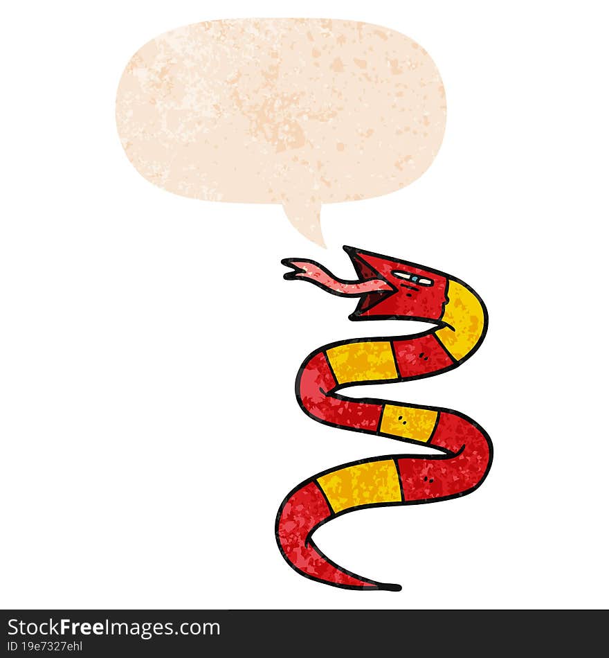 Cartoon Snake And Speech Bubble In Retro Textured Style