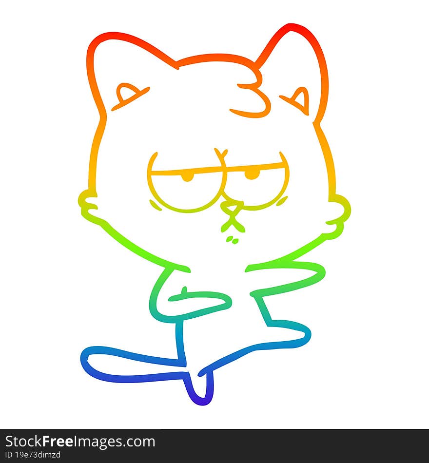 rainbow gradient line drawing bored cartoon cat