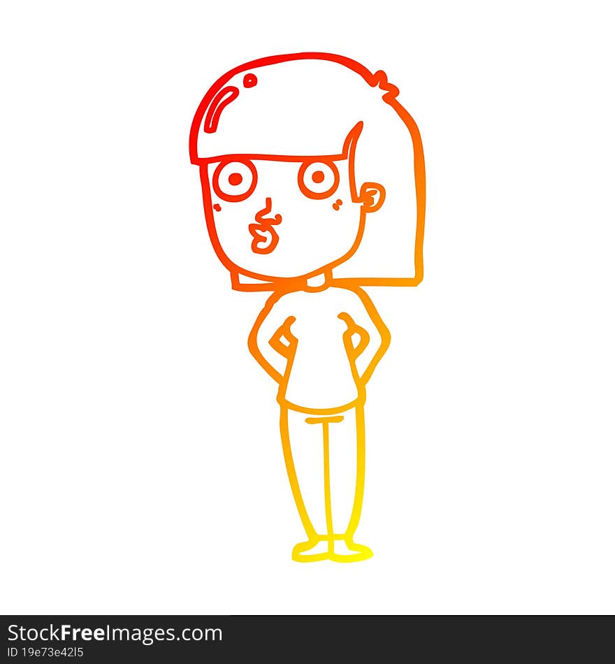 warm gradient line drawing of a cartoon woman staring