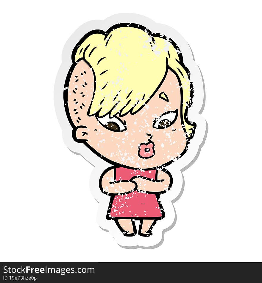 distressed sticker of a cartoon surprised girl