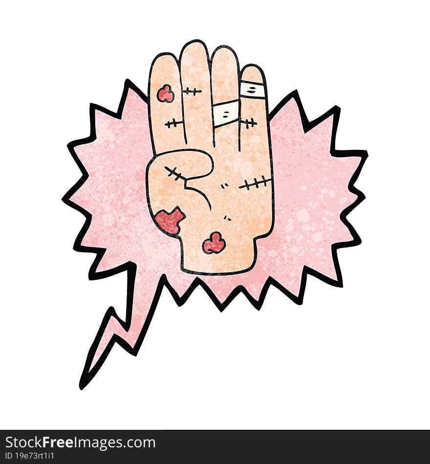 speech bubble textured cartoon injured hand