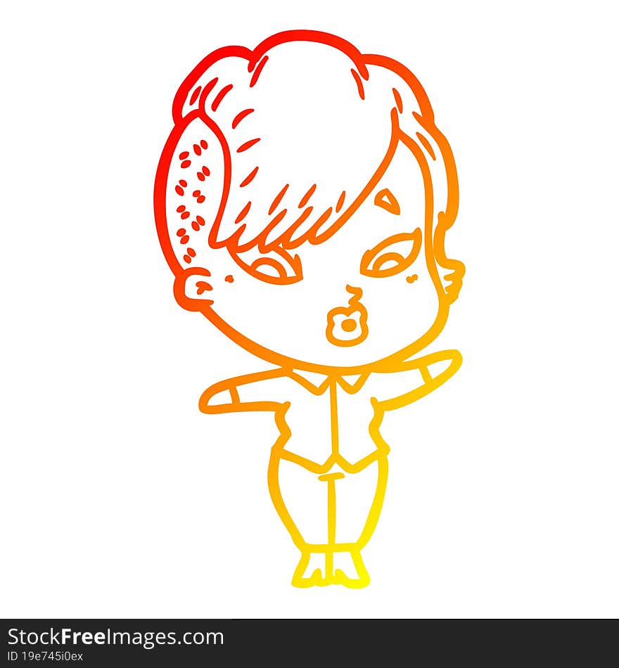 warm gradient line drawing cartoon surprised girl