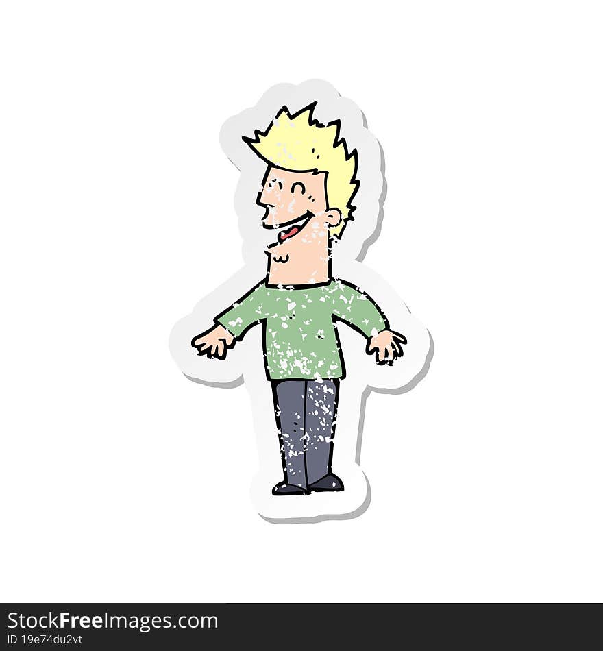 retro distressed sticker of a cartoon happy man