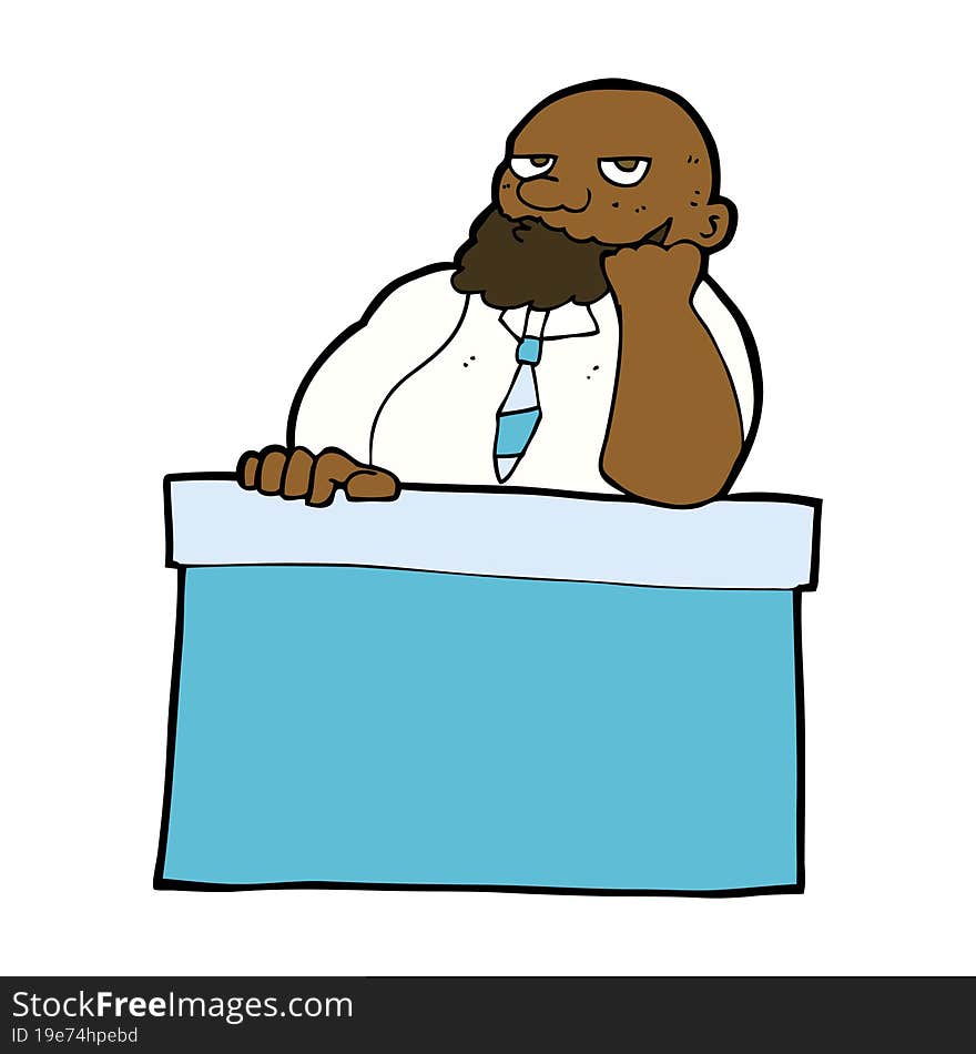 cartoon bored man at desk