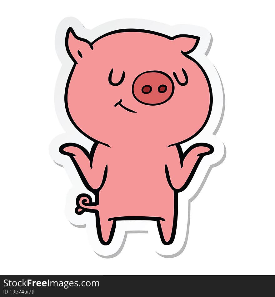 sticker of a happy cartoon pig