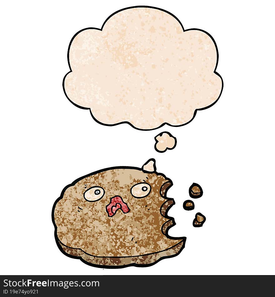 cartoon cookie and thought bubble in grunge texture pattern style