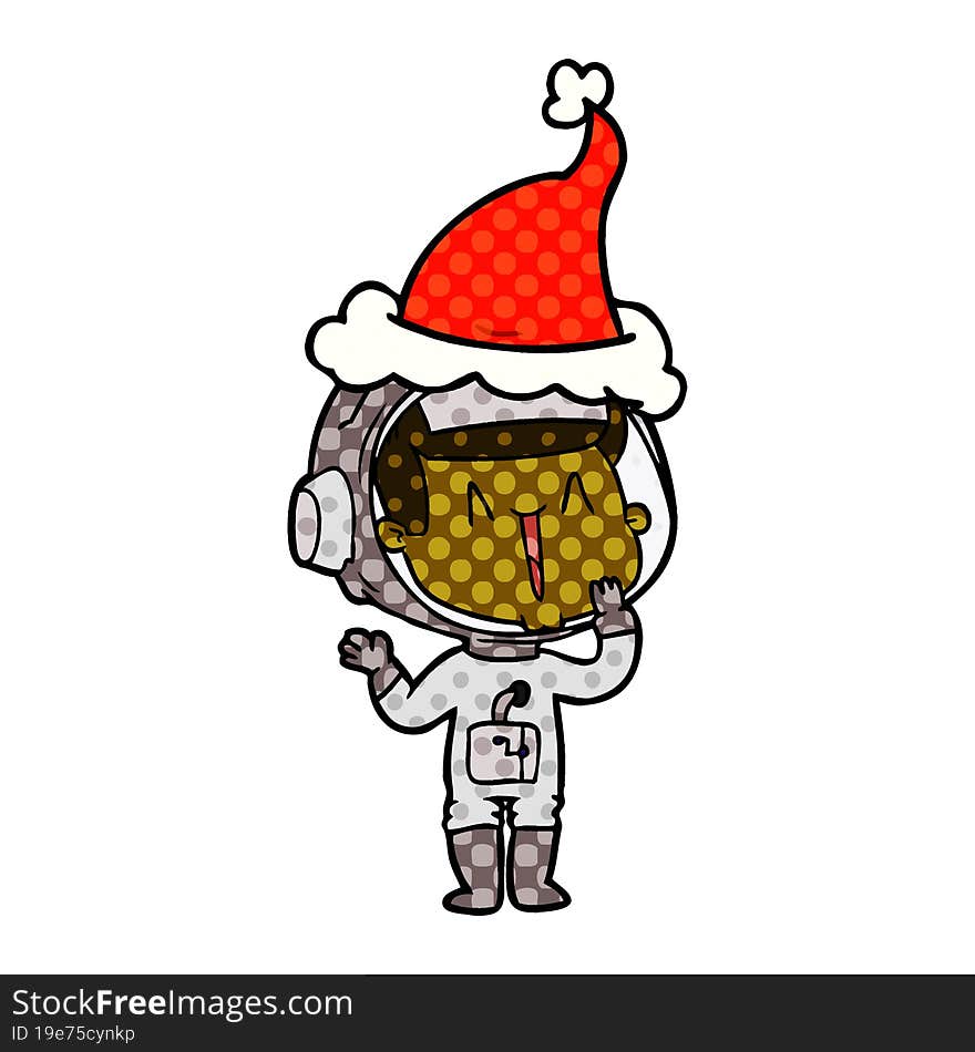 Laughing Comic Book Style Illustration Of A Astronaut Wearing Santa Hat