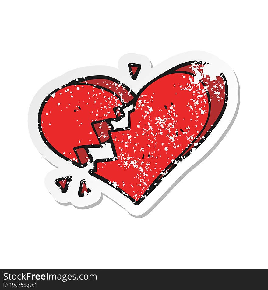 retro distressed sticker of a cartoon broken heart