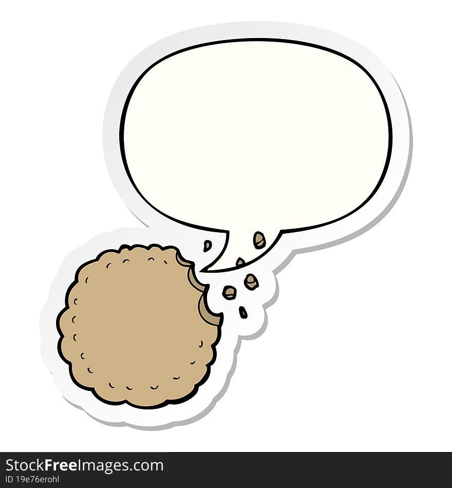 cartoon cookie with speech bubble sticker. cartoon cookie with speech bubble sticker