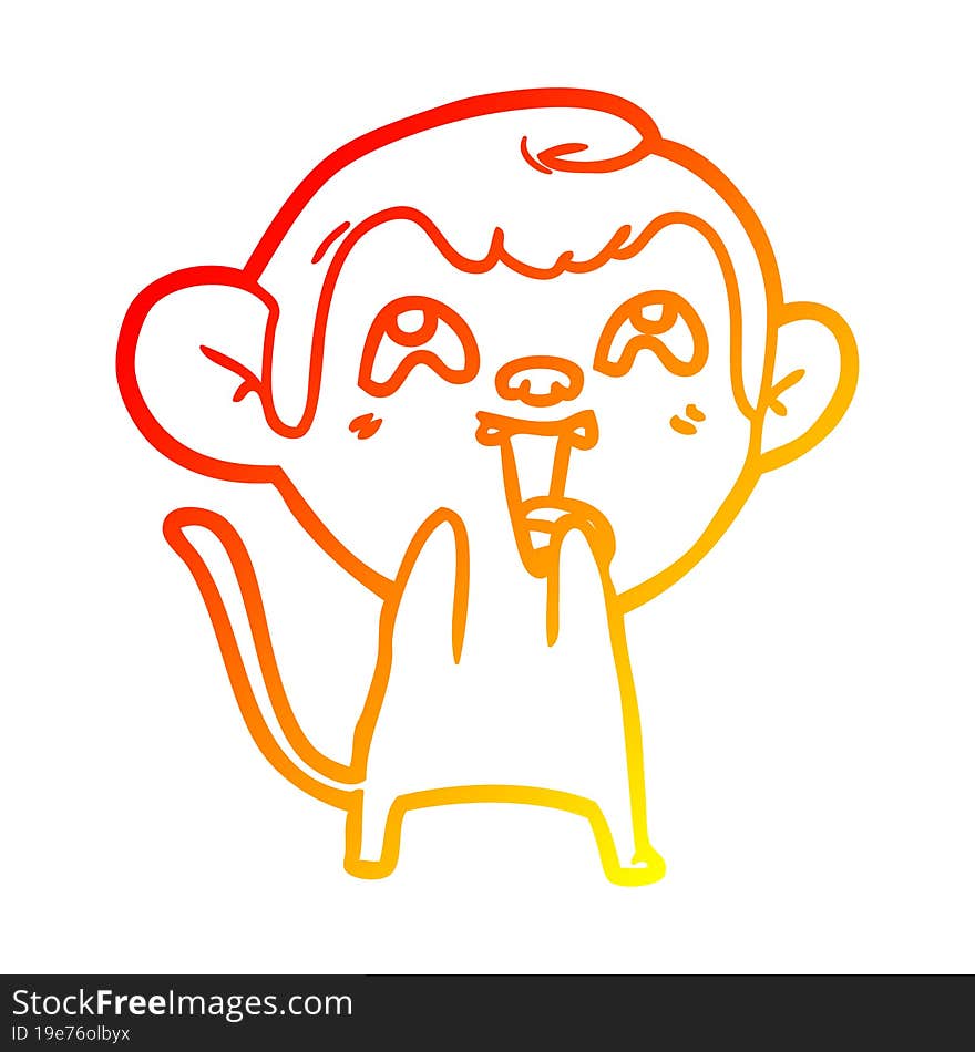 warm gradient line drawing crazy cartoon monkey