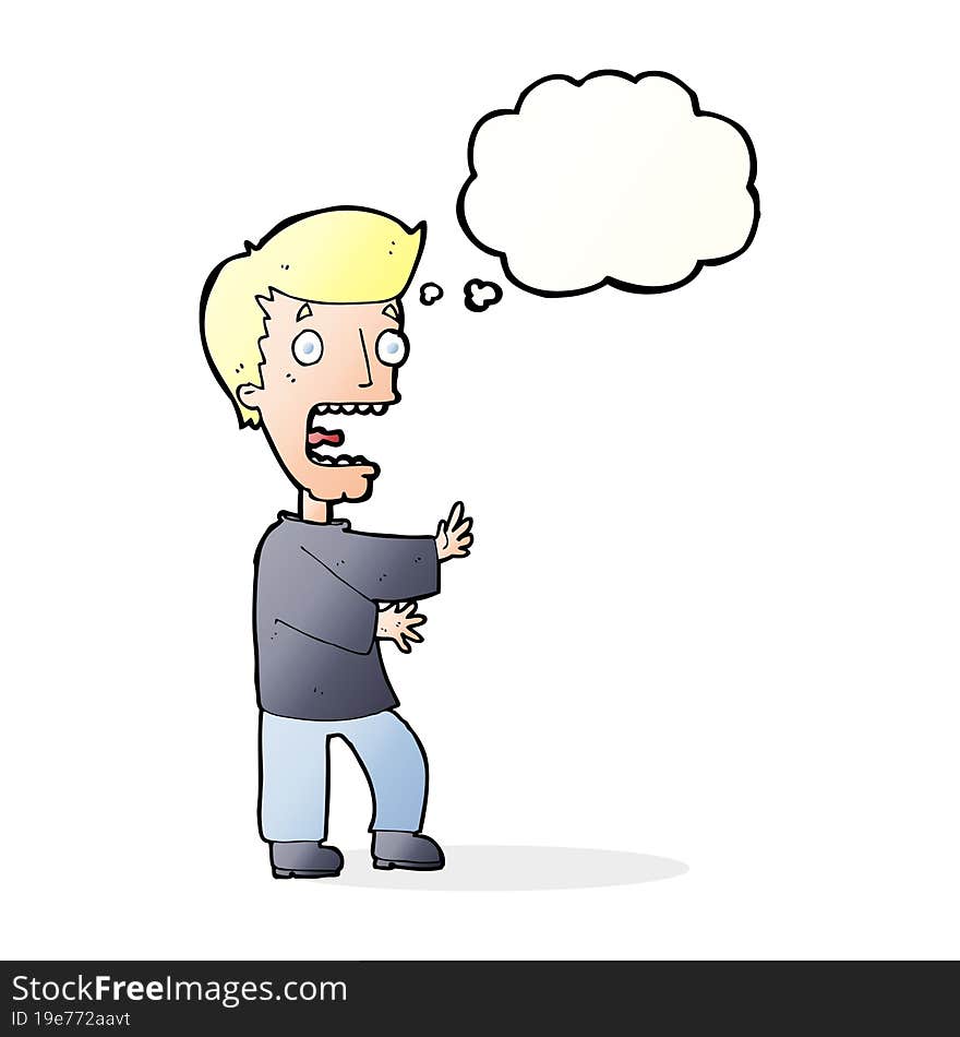 cartoon terrified man with thought bubble