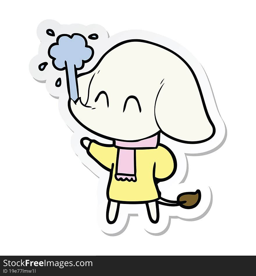 sticker of a cute cartoon elephant spouting water