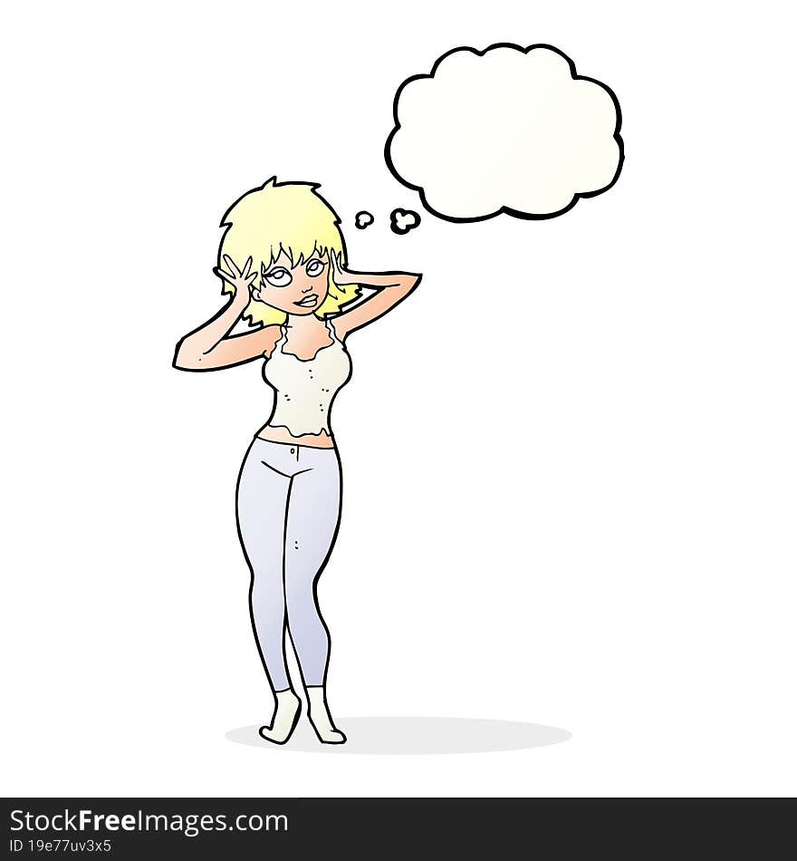 cartoon pretty woman with thought bubble