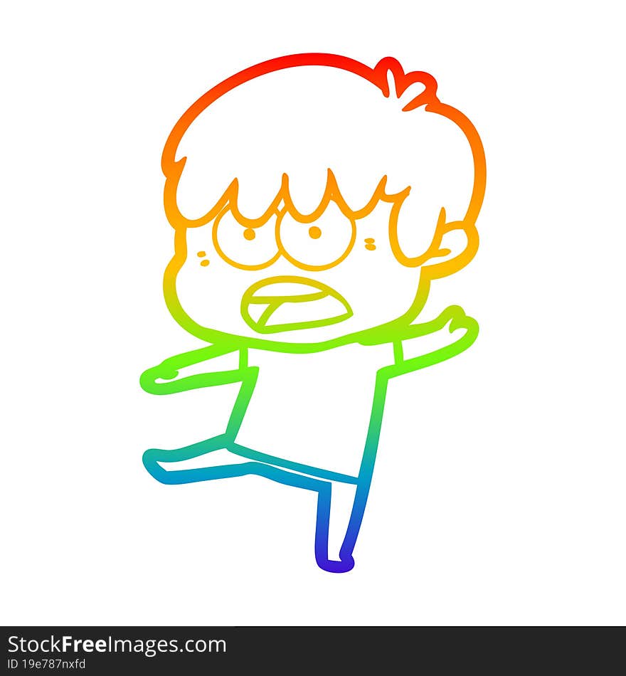 rainbow gradient line drawing worried cartoon boy