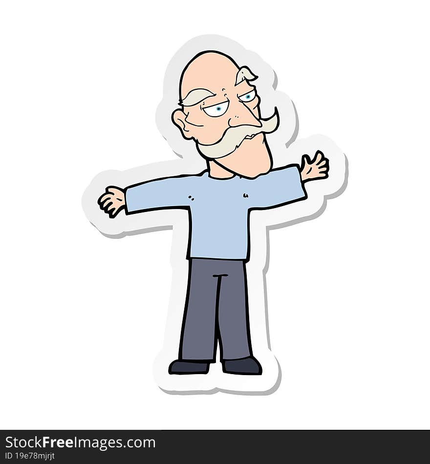 sticker of a cartoon old man spreading arms wide