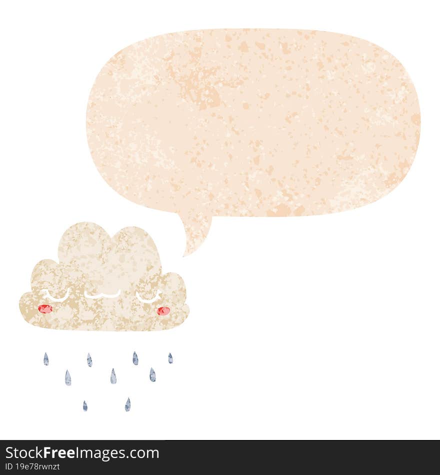 cartoon storm cloud and speech bubble in retro textured style