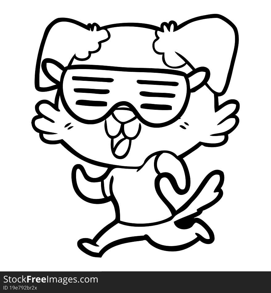 laughing cartoon dog jogging in cool shades. laughing cartoon dog jogging in cool shades