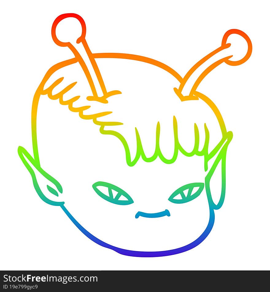 rainbow gradient line drawing cartoon alien space girl face