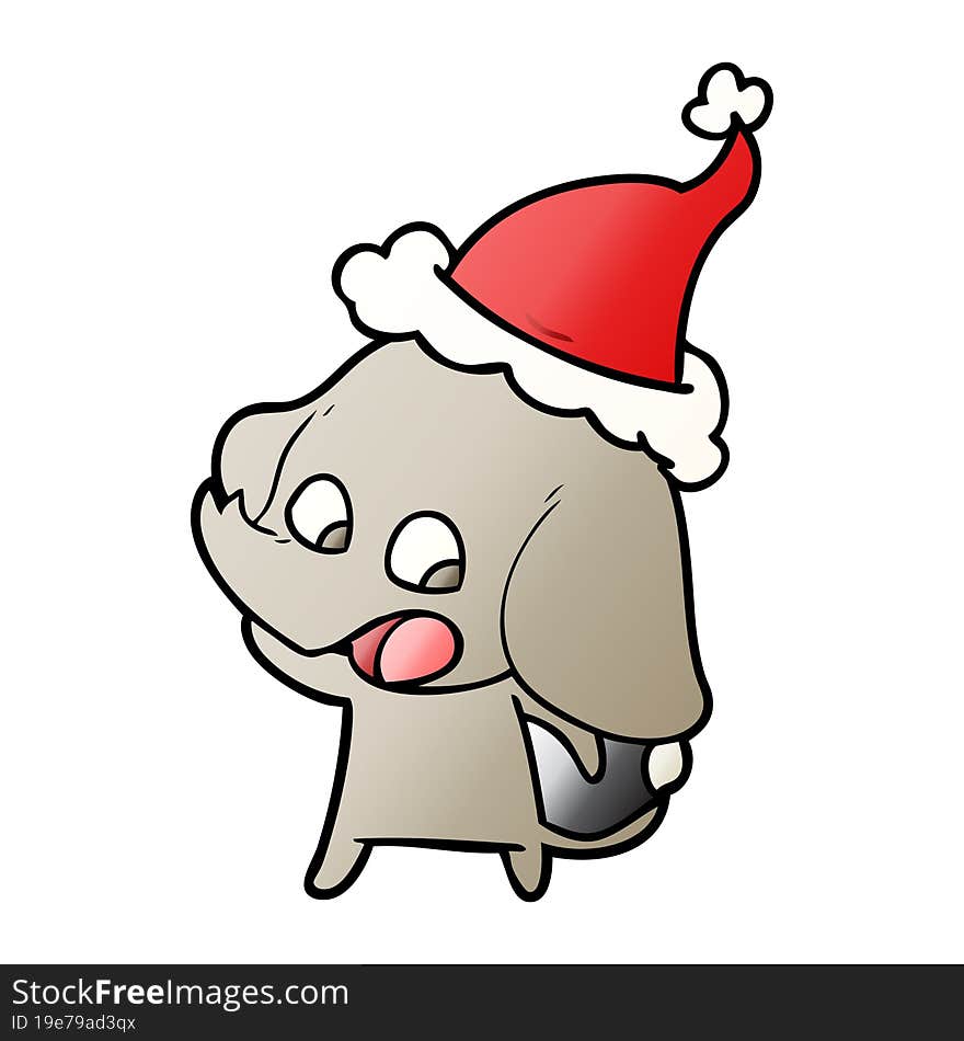 Cute Gradient Cartoon Of A Elephant Wearing Santa Hat