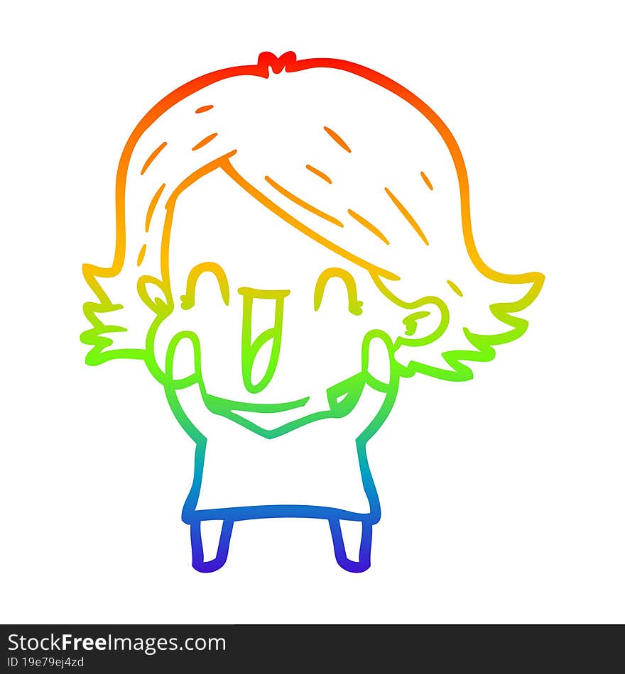 rainbow gradient line drawing of a cartoon happy woman