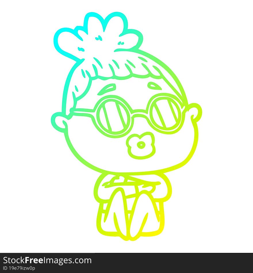 cold gradient line drawing cartoon sitting woman wearing spectacles