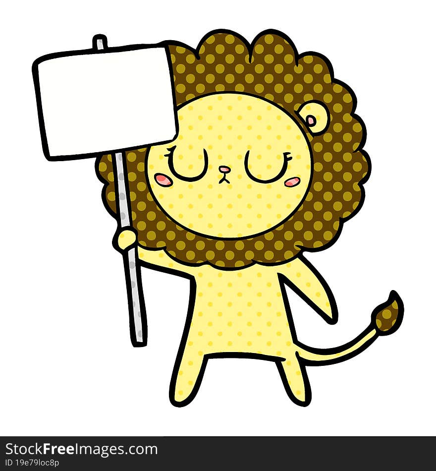 cartoon lion with protest sign. cartoon lion with protest sign