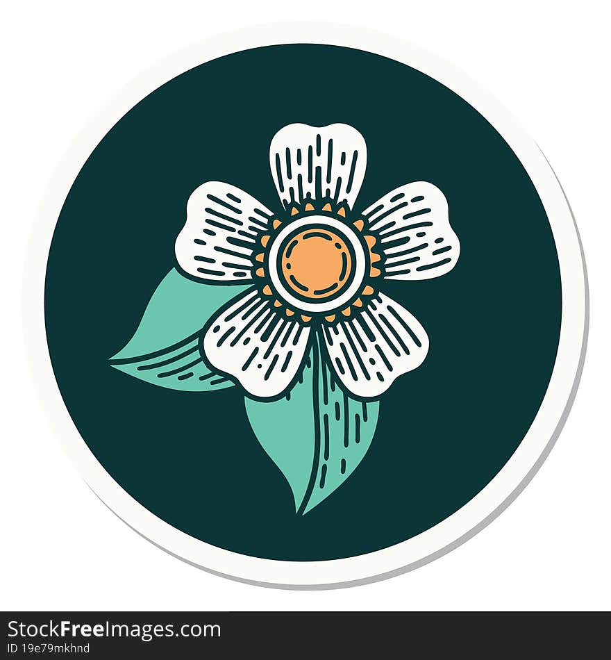 sticker of tattoo in traditional style of a flower. sticker of tattoo in traditional style of a flower