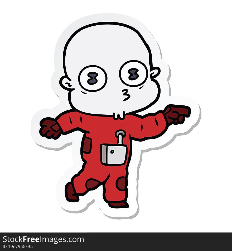 sticker of a cartoon weird bald spaceman