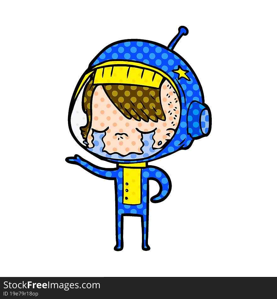 cartoon crying astronaut girl. cartoon crying astronaut girl