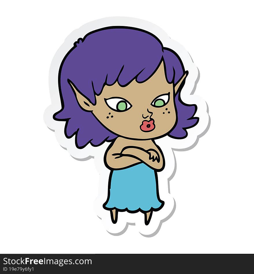 sticker of a pretty cartoon elf girl