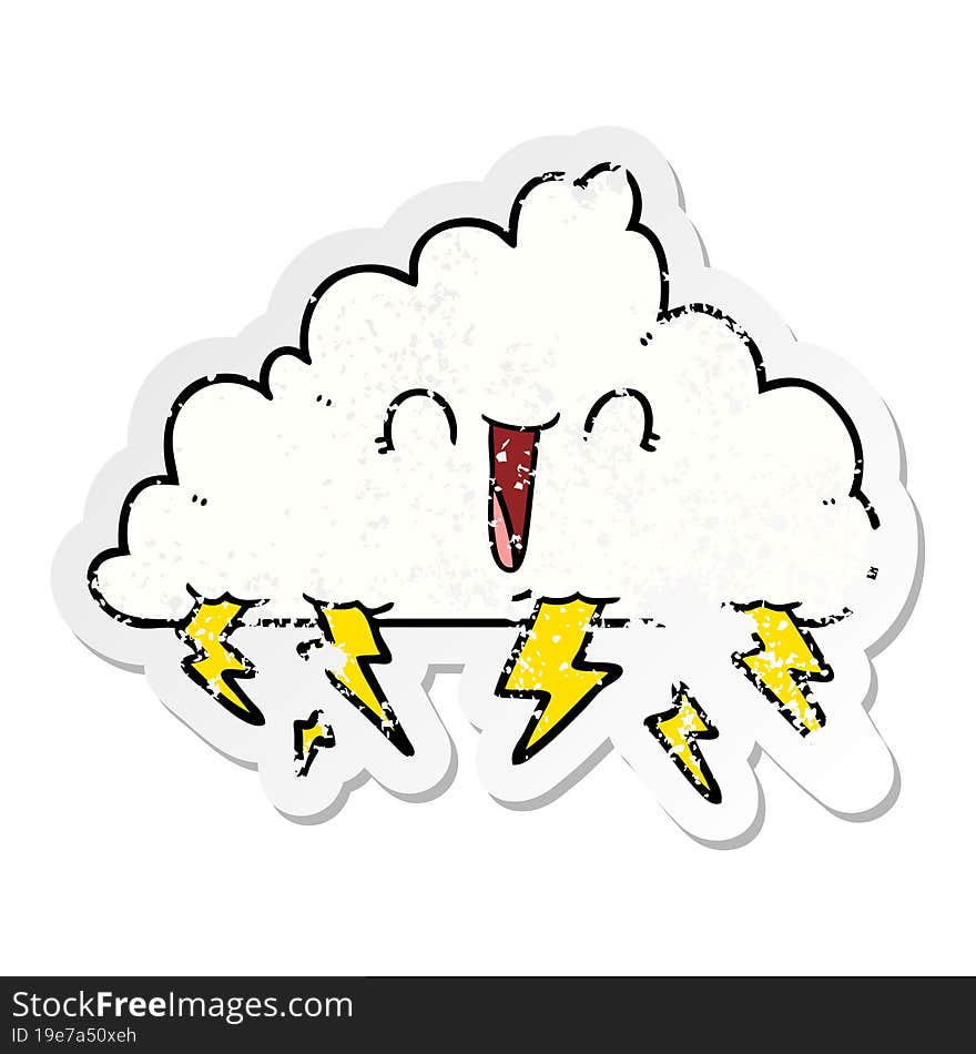 distressed sticker of a cartoon thundercloud