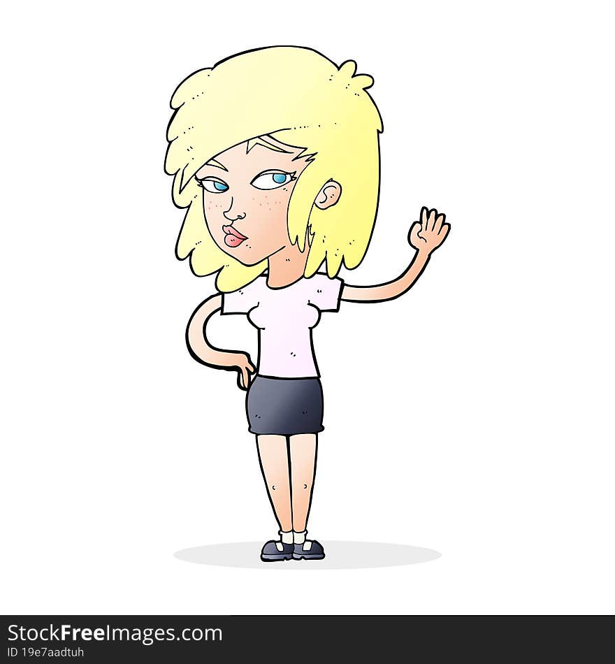 Cartoon Pretty Woman Waving