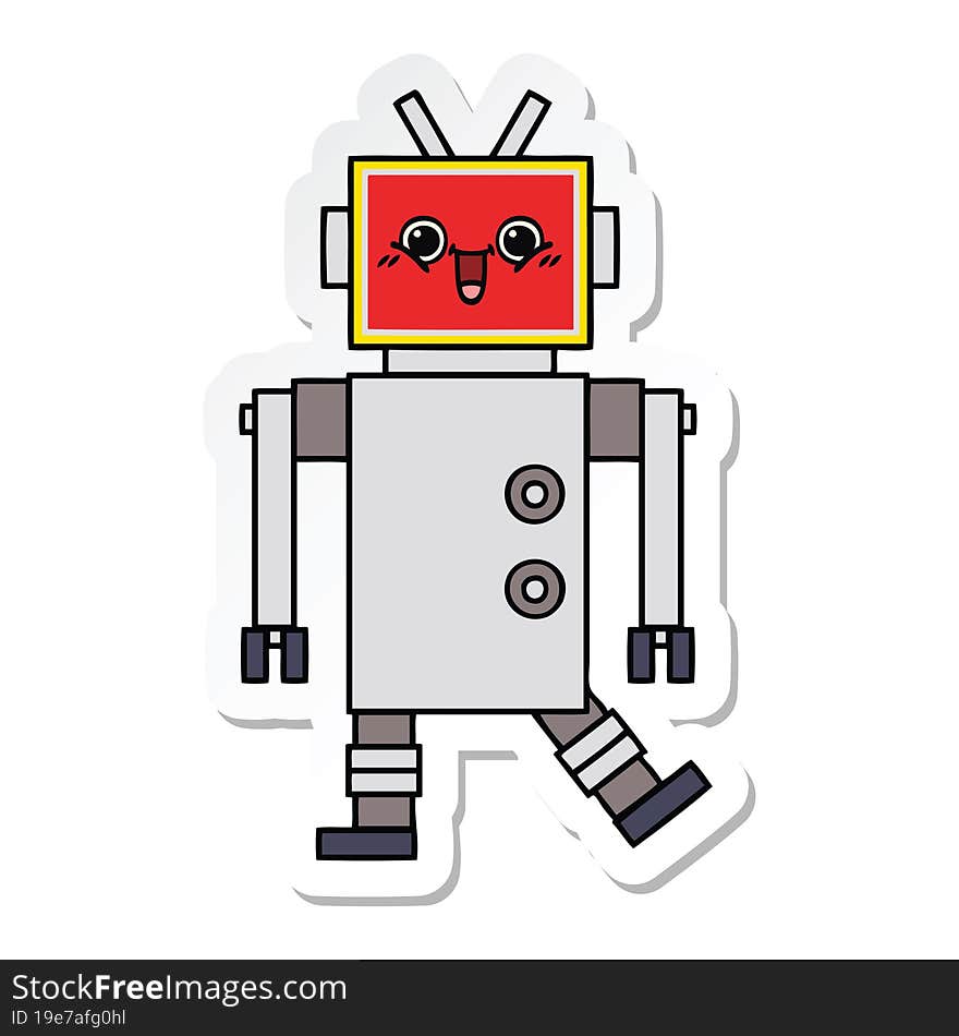 Sticker Of A Cute Cartoon Happy Robot