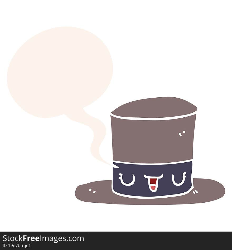 cartoon top hat and speech bubble in retro style