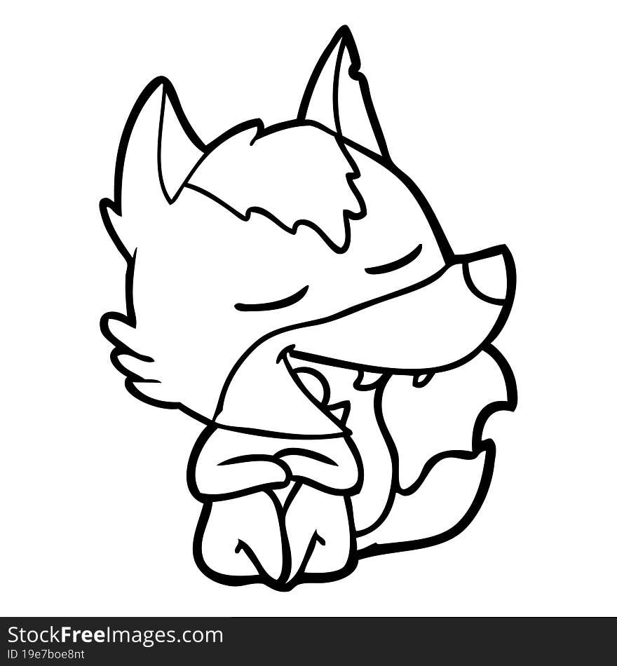 cartoon wolf sitting laughing. cartoon wolf sitting laughing