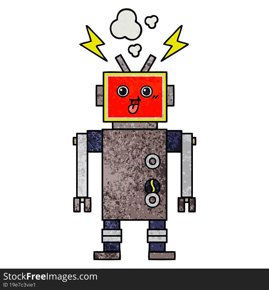 retro grunge texture cartoon crazed robot